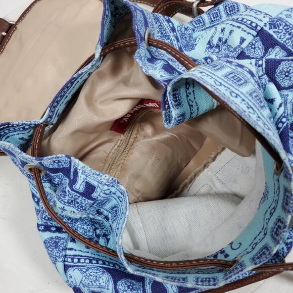 Vintage UnionBay Mini Backpack Canvas Paisley Blue w/ Brown 8x9x4 Inch - Picture 6 of 6